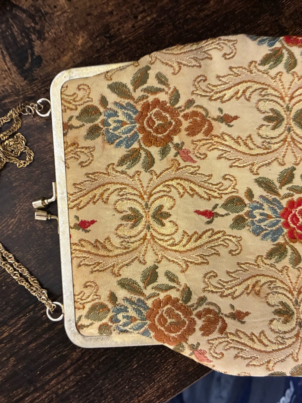Vintage Floral Tapestry Evening Bag in Beige and Multicolor